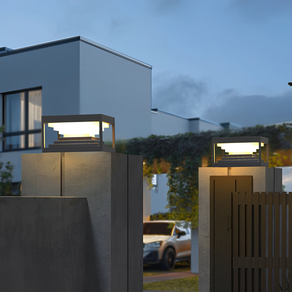 [Open-Box]Square Steps Creative Waterproof LED Black Modern Solar Post Caps Lights