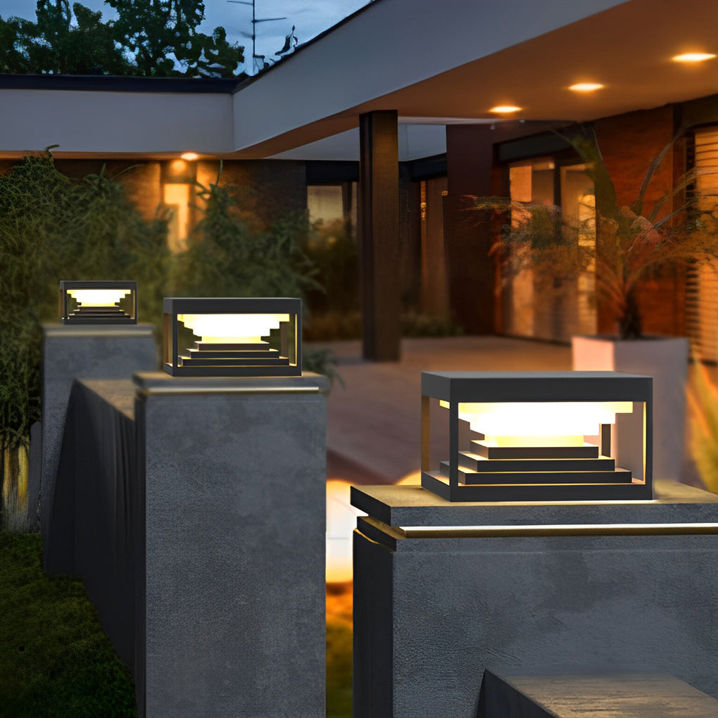 [Open-Box]Square Steps Creative Waterproof LED Black Modern Solar Post Caps Lights