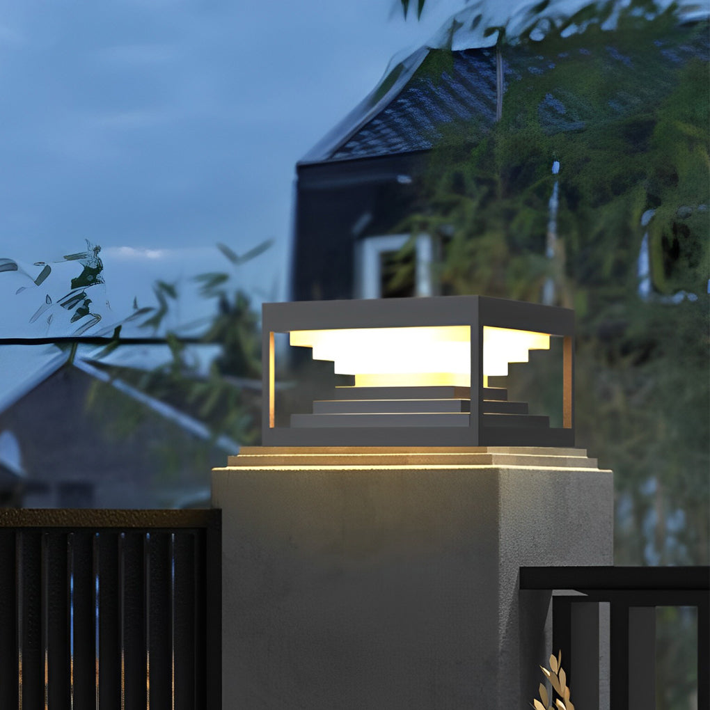 [Open-Box]Square Steps Creative Waterproof LED Black Modern Solar Post Caps Lights