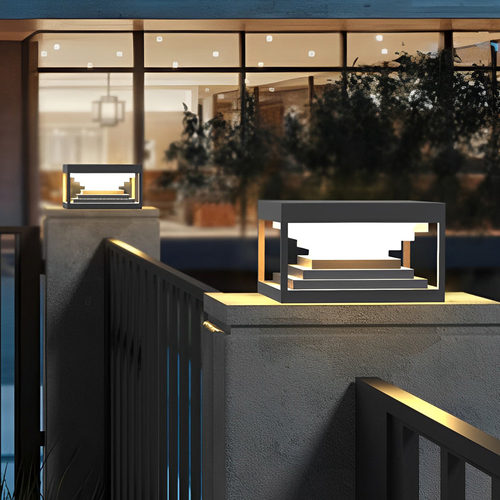 [Open-Box]Square Steps Creative Waterproof LED Black Modern Solar Post Caps Lights