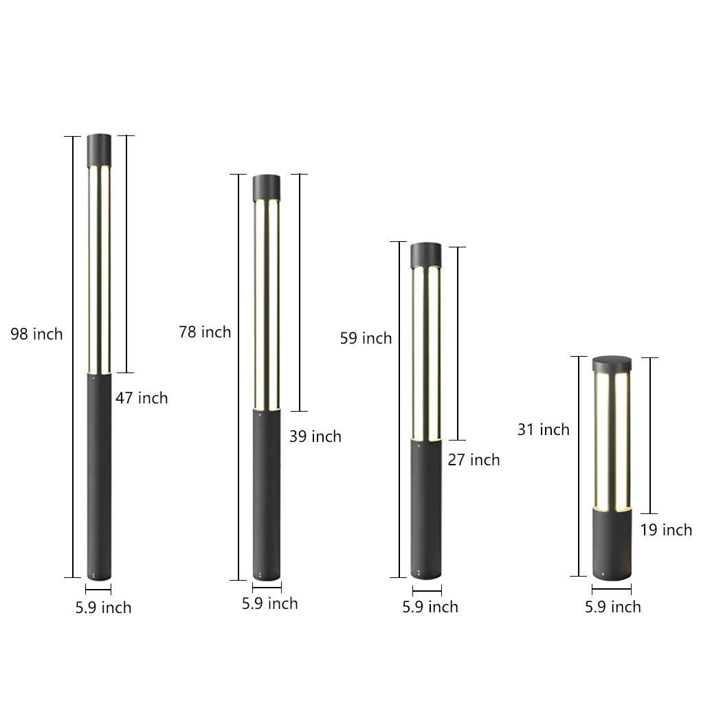 Cylinder Shaped LED Black Modern Outdoor Landscape Bollard Lights
