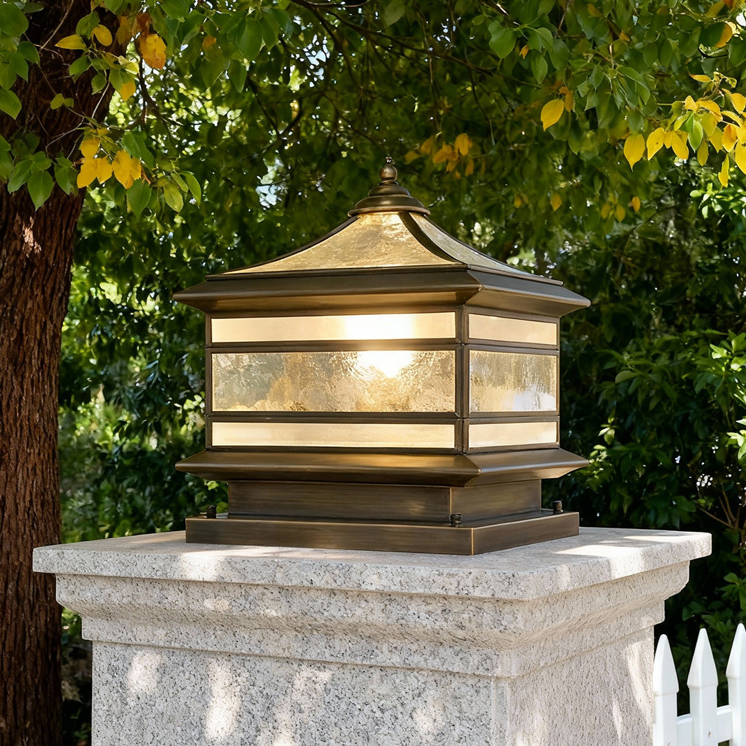 Waterproof Glass Copper Vintage Outdoor Fence Post Lights Pillar Light