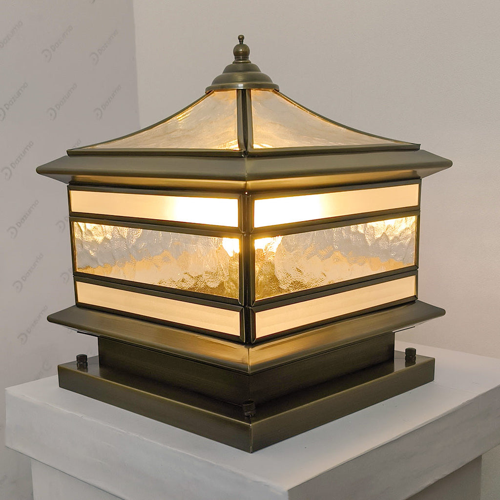 Waterproof Glass Copper Vintage Outdoor Fence Post Lights Pillar Light