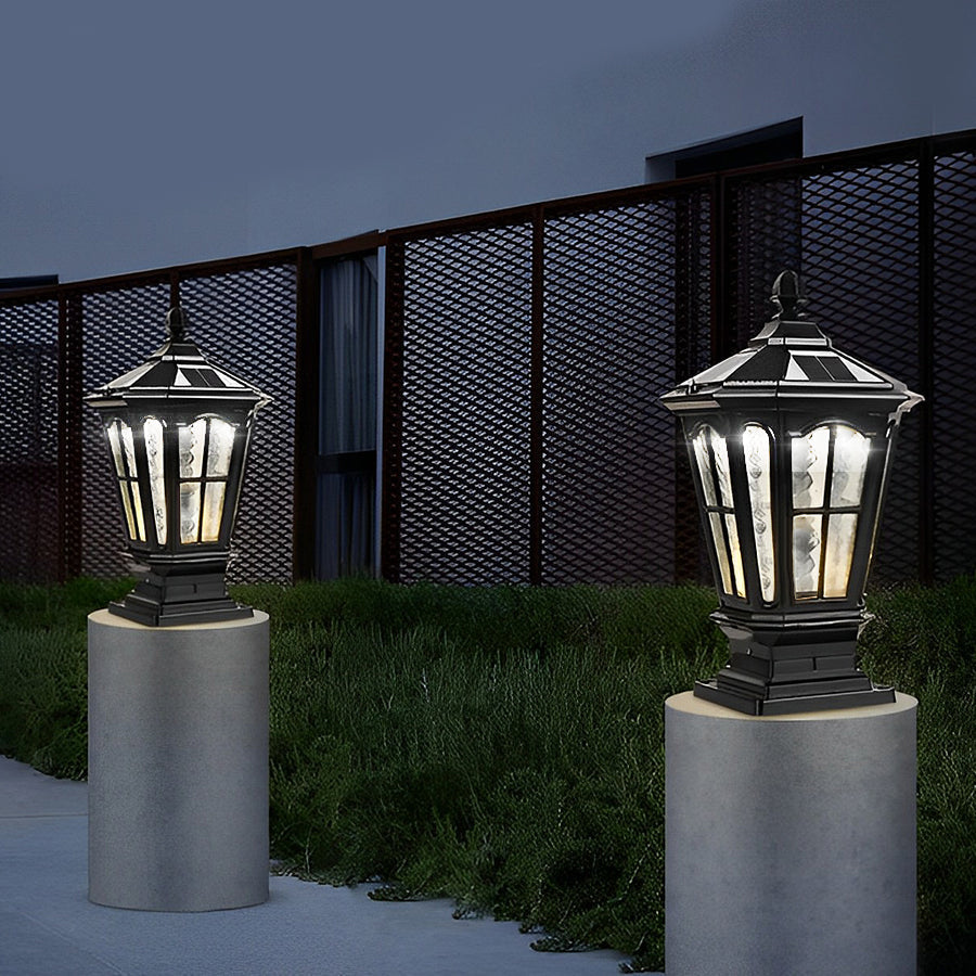 Retro Pavilion Shape Waterproof LED Solar Powered Fence Post Lights