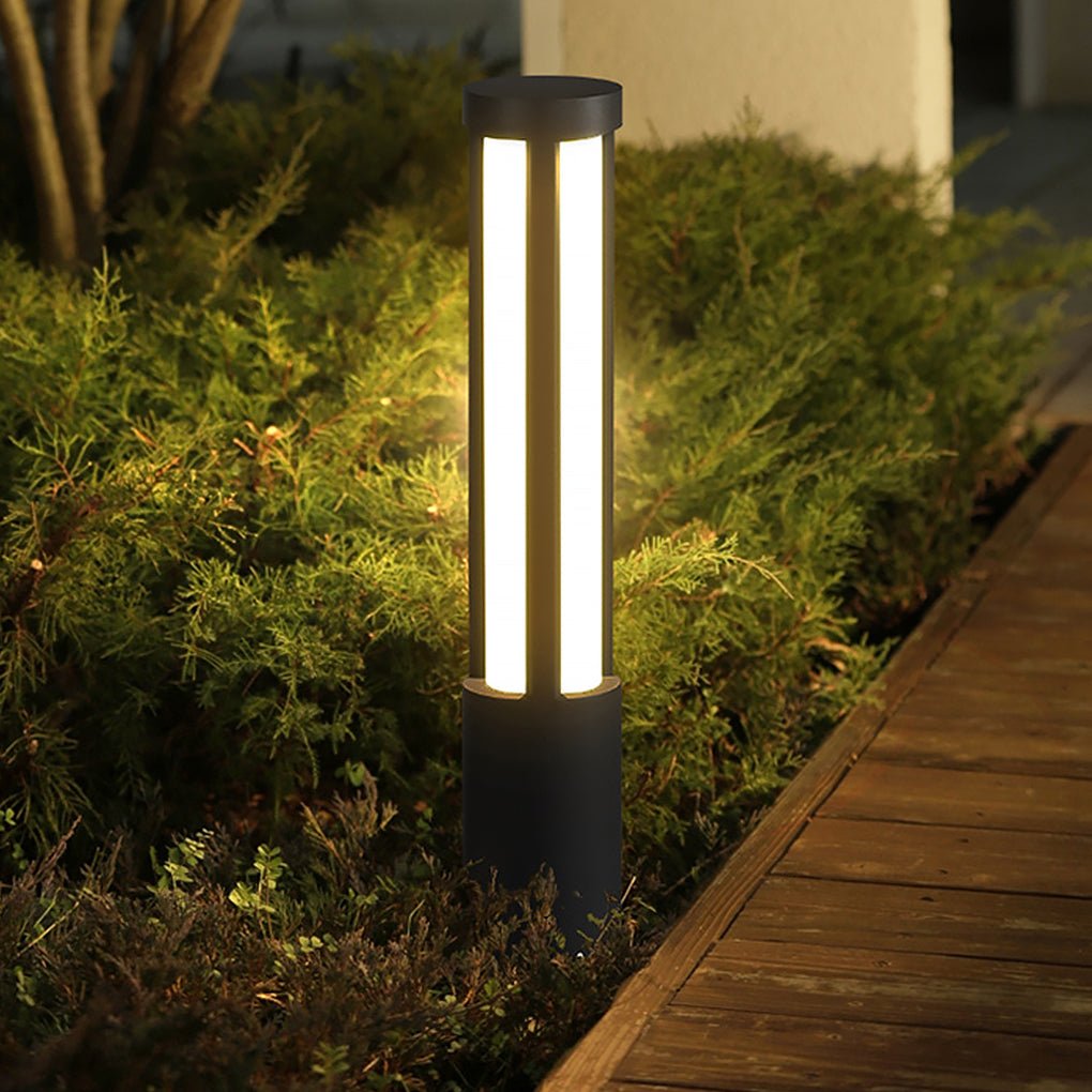 Cylinder Shaped LED Black Modern Outdoor Landscape Bollard Lights