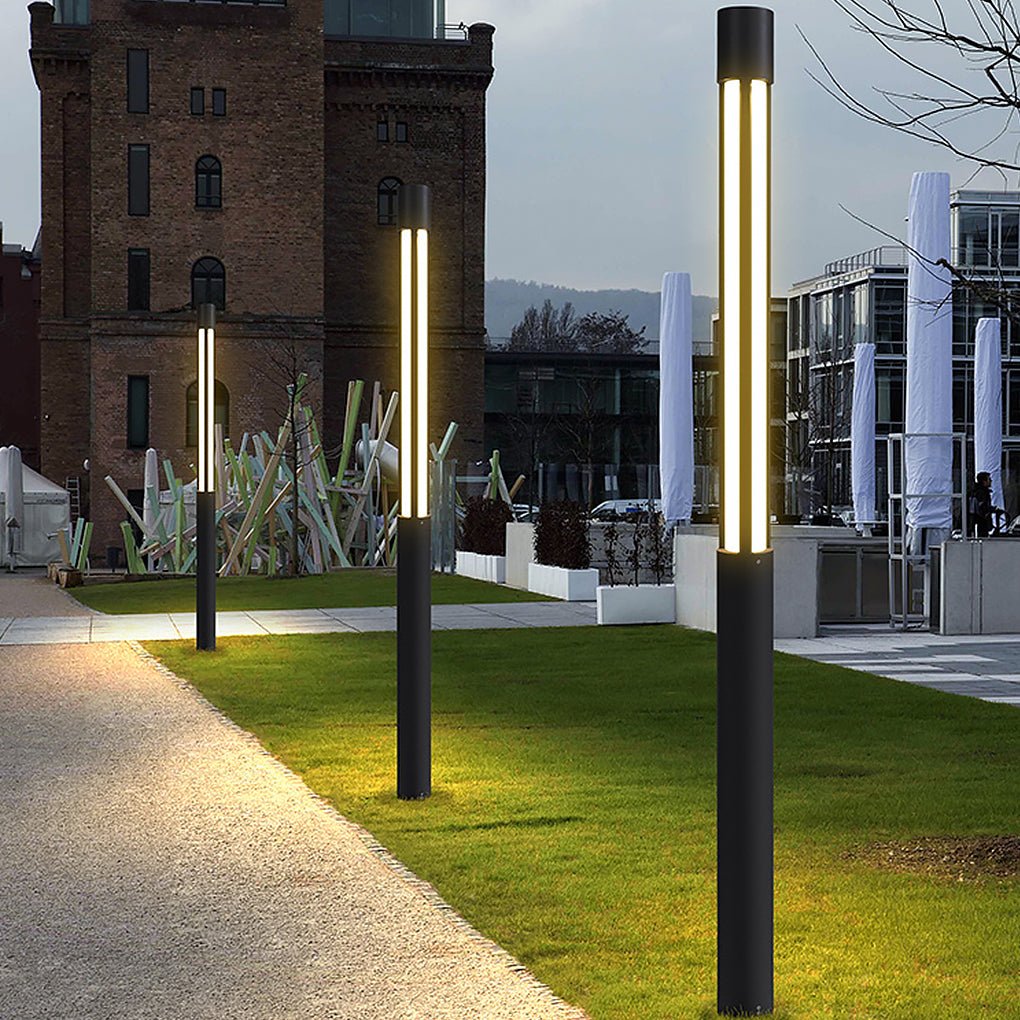 Cylinder Shaped LED Black Modern Outdoor Landscape Bollard Lights
