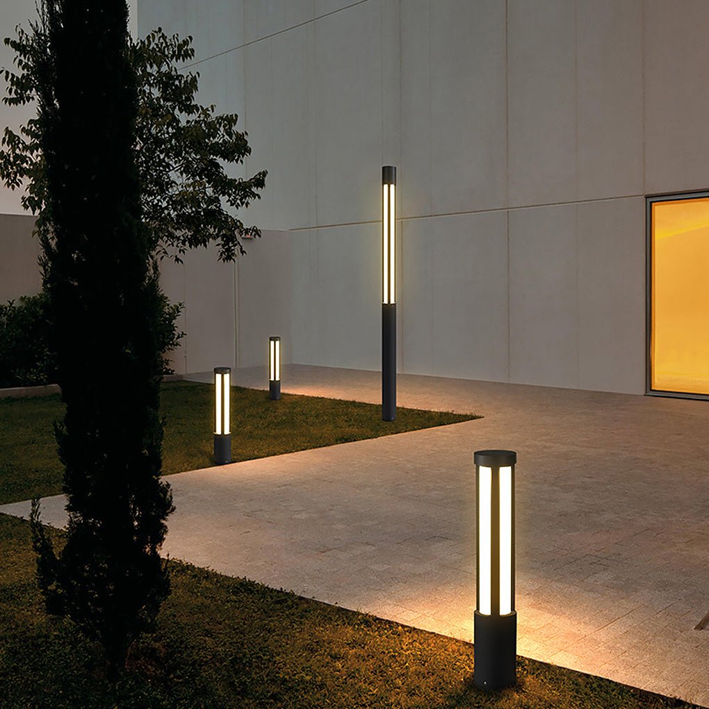 Cylinder Shaped LED Black Modern Outdoor Landscape Bollard Lights