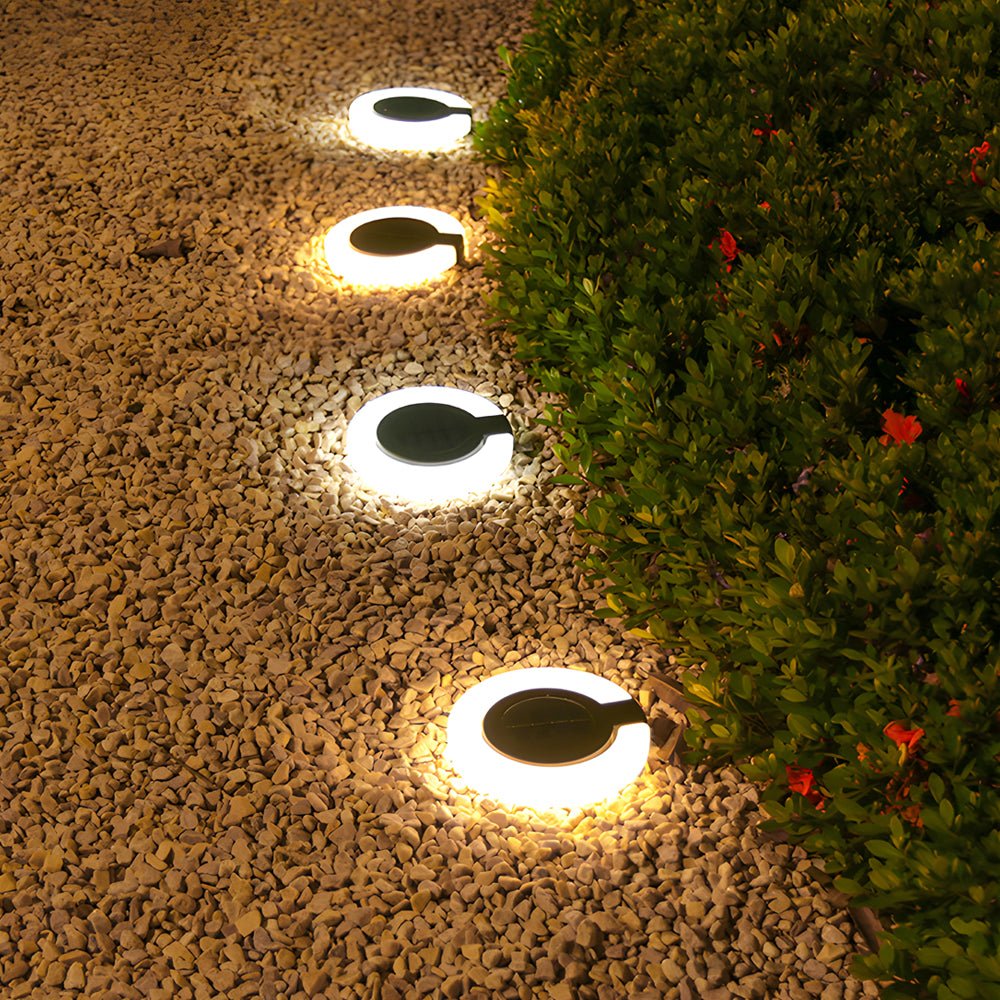 Modern Foldable Solar Deck Lights 4Pcs Round Outdoor Disk Lighting Set