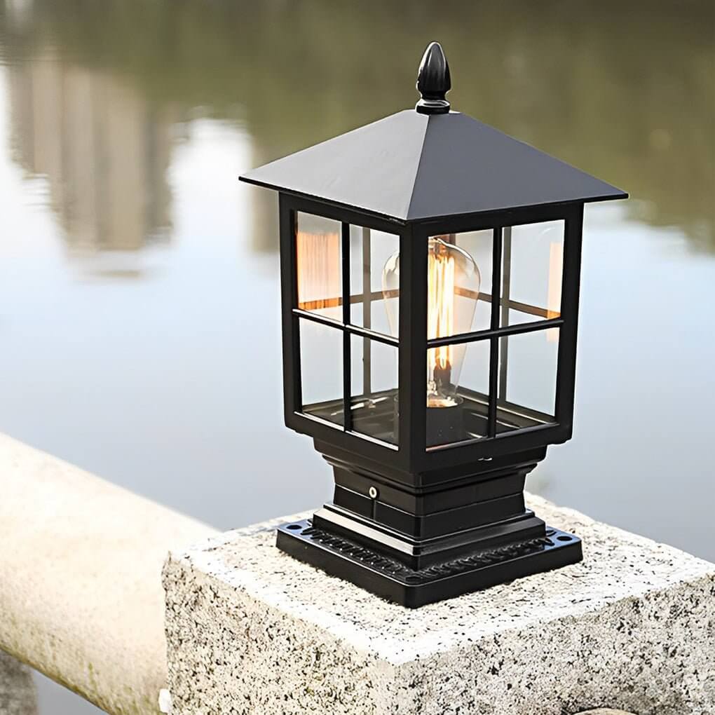 Traditional Square Waterproof LED Black Classic Solar Pillar Lights
